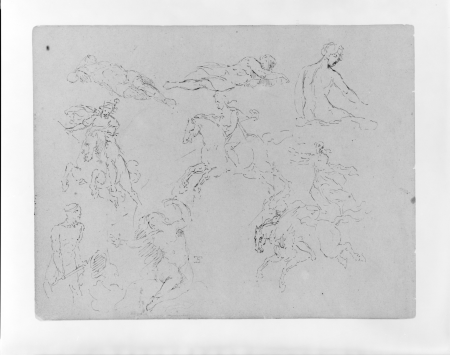 Nine Figure Sketches, Including Three Galloping Equestrains (from Sketchbook), Thomas Sully, 1810–20