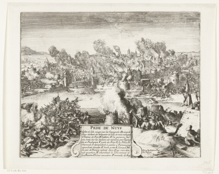 Inname en plundering van Neuss, 1586 Prise de Nuys (titel op object), RP-P-OB-80.032, Romeyn de Hooghe, between 1670 and 1699
