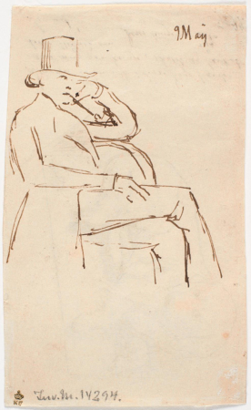 Seated gentleman with top hat, Johan Lundbye, 1842