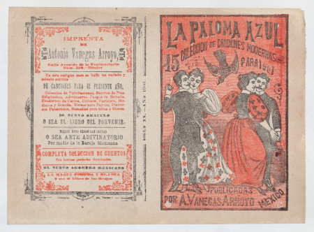 Cover for 'La Paloma Azul: Collection of Modern Songs for 1901', two couples dancing while a dove flies in between them, José Guadalupe Posada, circa 1901