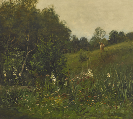Summer landscape with mower, Johann Sperl, Probably circa 1885