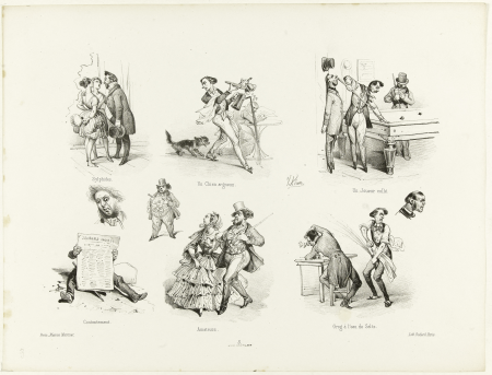 Sylphides. Un chien argneux. Un joueur collé. Contentement. Amateurs. Grog à l'eau de Seltz. 3. G.9190 (2 of 3), Victor Adam, En 1855