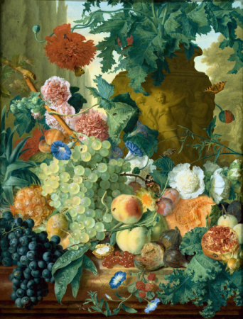 Fruit and Flowers in front of a Garden Vase with an Opium Poppy and a Row of Cypresses 1731-2, Jan van Huysum, between 1731 and 1732