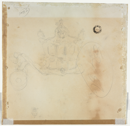 Study for Cab and Front Left Wheel of Coach and Study for Head of Crowned Figure Seated on Top of Coach, Edward Tennyson Reed