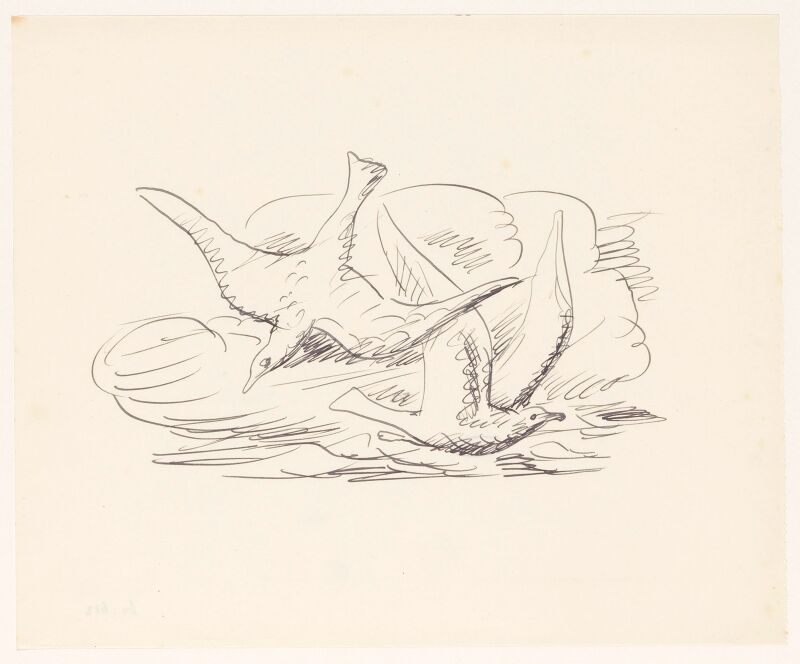 Schetsblad met twee zeemeeuwen, RP-T-1960-612, Leo Gestel, between 1891 and 1941