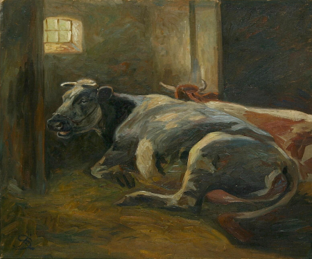 Stable interior with two cows., Johannes Resen Steenstrup, between 1886 and 1921