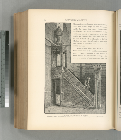 Pulpit of the tomb-mosque of Barkûk. Presented by the Kaït Bay. It is carved of hard limestone, and is one of the most beautiful existing specimens of Arabian sculpture., 1881