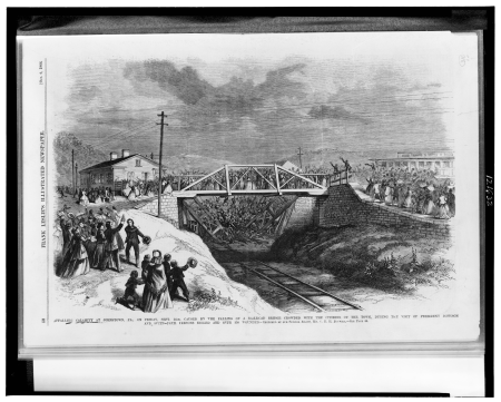 Appalling calamity at Johnstown, Pa., on Friday, Sept. 14th, caused by the falling of a railroad bridge crowded with the citizens of the town, during the visit of President Johnson and suite LCCN98510867, Frank Leslie, 6 October 1866
