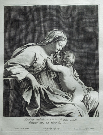 Pierre Daret - The infant Christ Child clambering on to the Virgin's lap and stroking her face, after Vouet. 1642, 1841,1211.39.13, Simon Vouet