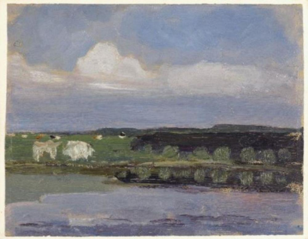 Watercourse, field with cows and sky with cloud, Piet Mondrian, between 1902 and 1905