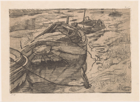 Afgemeerde roeiboten in een sloot, RP-P-1914-295, Pieter Dupont, between 1893 and 1894