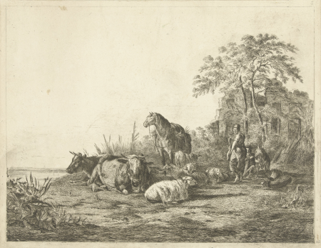 Herder en herderin met kudde vee, RP-P-1882-A-5107, Pieter Gaal, between 1779 and 1819