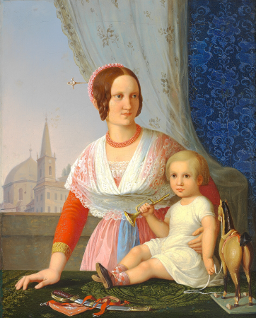Mother and child at a table with toys., Frederik Storch, between 1823 and 1883