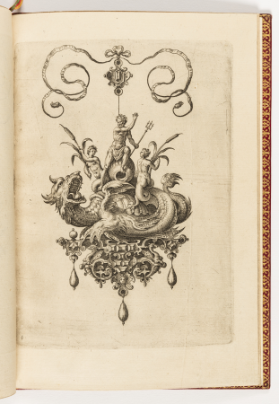 Print, Plate 4, from Bullarum Inaurium etc. Archetypi Artificiosi Pars Altera (Pendants, Earrings, etc. Designs of the Most Skillful Nature, Part Two), 1582, Adriaen Collaert