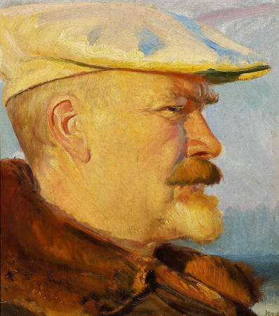 Self-portrait with a white painter's cap in the evening sun., Michael Peter Ancher, between 1867 and 1927
