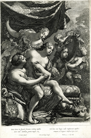 Michel Dorigny - The toilet of Venus, with the goddess attended by nymphs and looking into a mirror held by putti; after Vouet. 1651, X,6.67, Simon Vouet
