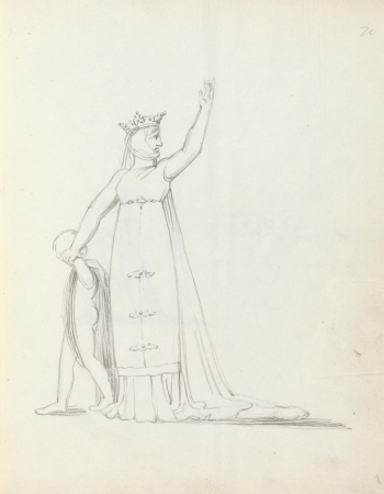 Mrs. Siddons leading child by the hand with left arm raised, John Flaxman Jr., 1783