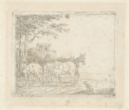 Peasants at a hay cart with three horses, Jan Peeter Verdussen, between 1710 and 1763