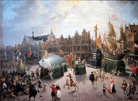 Carnival floats on the Meir Square in Antwerp, Erasmus de Bie, 1670