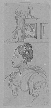 Study of a character leaning on a console and bust of a woman, Gustave Moreau, between 1850 and 1895