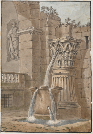 Fountain in a Courtyard, Charles-Louis Clérisseau, in or before 1768