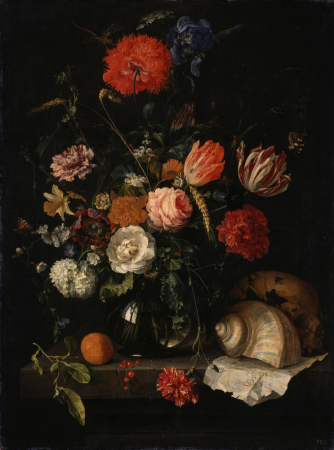 Memento Mori with a Skull under a Vase with Flowers, Jan Davidsz. de Heem, circa 1660