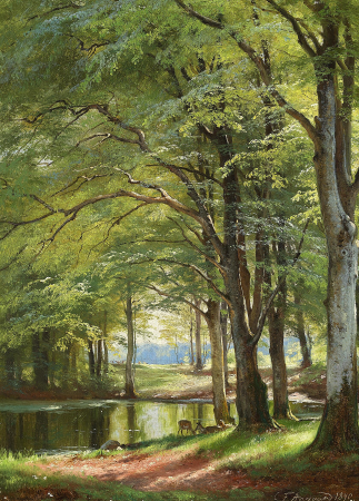 A stream running through a forest., Carl Frederik Aagaard, 1890