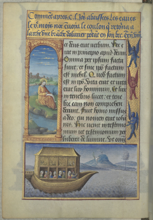 Beginning of the extract from the Gospel of Saint John, and illustration of Noah's Ark at the bottom of the page, Hours of Louis de Laval, Jean Colombe, circa 1470-1480