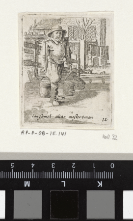Man met een juk met emmers Ian Semel alias mostertman (titel op object) Genretaferelen (serietitel), RP-P-OB-15.141, Gillis van Scheyndel, between 1630 and 1706