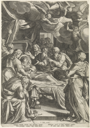 Sterfbed van Maria, RP-P-1906-2741, Jan Sadeler, between 1567 and 1600