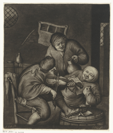 Twee mannen en een vioolspeler, RP-P-1880-A-4298, Jacob Hoolaart, between 1723 and 1789