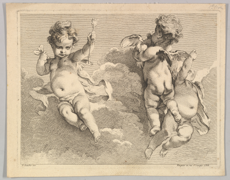 Trois Amours dont un tient une flèche (Three Loves, one of which holds an arrow), from Premiere Livre de Groupes d'Enfans (First Book of Groups of Children), François Boucher