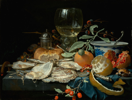 Still Life with a Goblet of Wine, Fruit and Oysters, Abraham Mignon, circa 1670