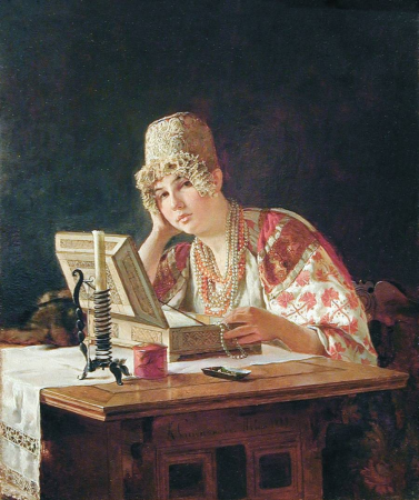 Степанов Клавдий Петрович - Тверская красавица у ларца с драгоценностями (1882), Klavdiy Stepanov, circa 1882