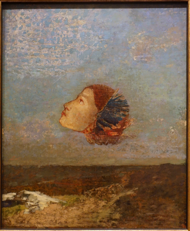 Hommage a Goya, by Odilon Redon, view 1, c. 1885, oil on cardboard, mounted on canvas - Scharf-Gerstenberg Collection - DSC03859