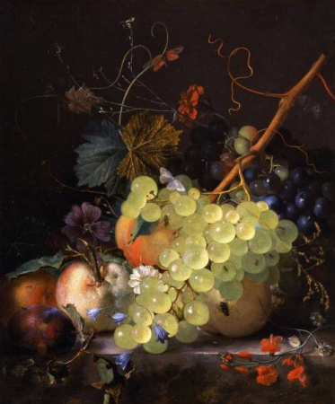 Still-life of Grapes and a Peach on a Table-top, Jan van Huysum