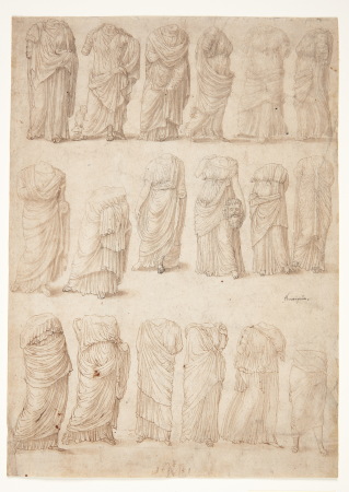 Two registers one above the other: the upper one shows two pairs of dancing peasants, the lower one shows a warrior on horseback, behind whom two running squires fire pistols into the air, Hans Sebald Beham