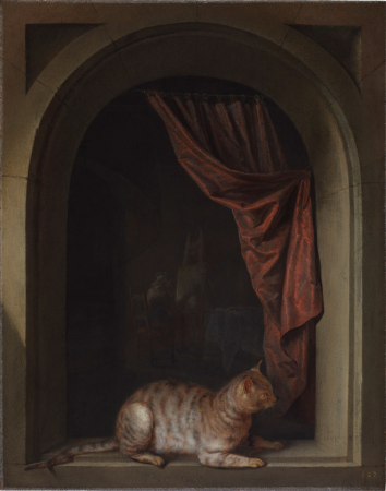 Cat Crouching on the Ledge of an Artist’s Atelier, Gerrit Dou