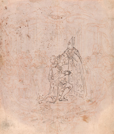 Design for a Frontispiece: A Bishop Conferring an Honor, Scene Within a Cartouche, Hubert-François Gravelot