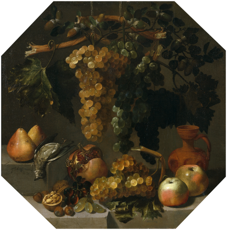 Octagonal Still Life with Bunches of Grapes, Juan de Espinosa, circa 1650
