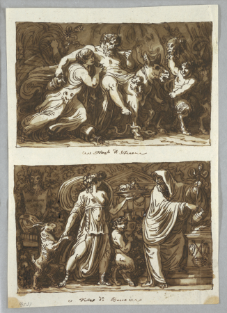 Drawing, Sheet from a Sketchbook: The Triumph of Silenus; Sacrifice to Bacchus, 1800–1810, Felice Giani, 1800–1810