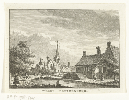 Dorpsgezicht te Zoeterwoude T' Dorp Zoeterwoude (titel op object), RP-P-1918-744, Jan Bulthuis, between 1786 and 1792