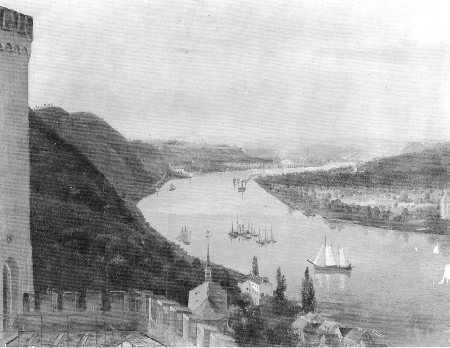 View from the room of the queen from Stolzenfels to Coblenz, Carl Daniel Freydanck, 1848