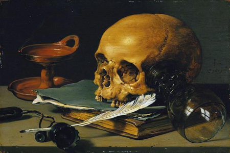 Still Life with a Skull and a Writing Quill, Pieter Claesz, 1628