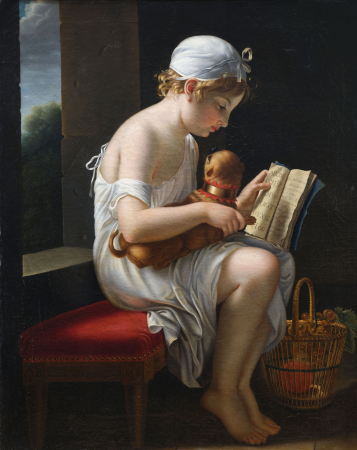 Jeanne-Elisabeth Chaudet (attributed to or after) - A little girl wanting to teach her dog how to read (Rouillac, 26 May 2024), Jeanne-Elisabeth Chaudet, 1799 or after