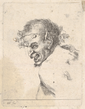 Plate 29: bust of a laughing satyr, facing left in profile, from 'Various portraits' (Recueil de diverses pièces servant à l'art de portraiture), Stefano della Bella, circa 1647