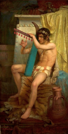 David playing the harp., Ludwik Wiesiołowski, 1881