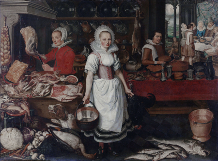 Kitchen Scene with the Parable of the Rich Man and Poor Lazarus, Pieter Cornelisz van Rijck, between 1610 and 1620