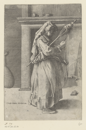 Oudere vrouw met spinrok, RP-P-OB-38.311, Parmigianino, between 1533 and 1567