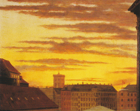 View of roofs at Havnegade and the Nikolai tower., Peder Severin Krøyer, 1868